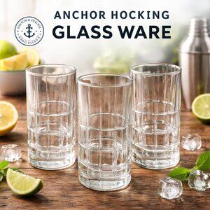 Anchor-Hocking Manchester Tartan Clear Iced Tea Water Glass, Set of 3